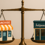 Balance avec une franchise à gauche et un commerce à droite