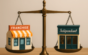 Balance avec une franchise à gauche et un commerce à droite