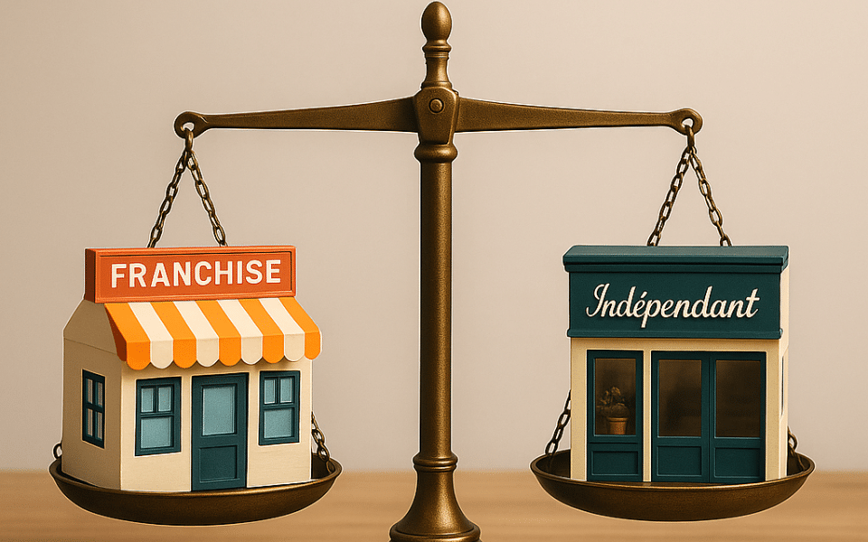 Balance avec une franchise à gauche et un commerce à droite 