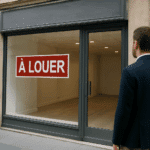 Porteur de projet devant un local commercial vide, disponible à la location