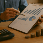 homme qui tient dans la main un bilan financier pour l'évaluation d'un fond de commerce