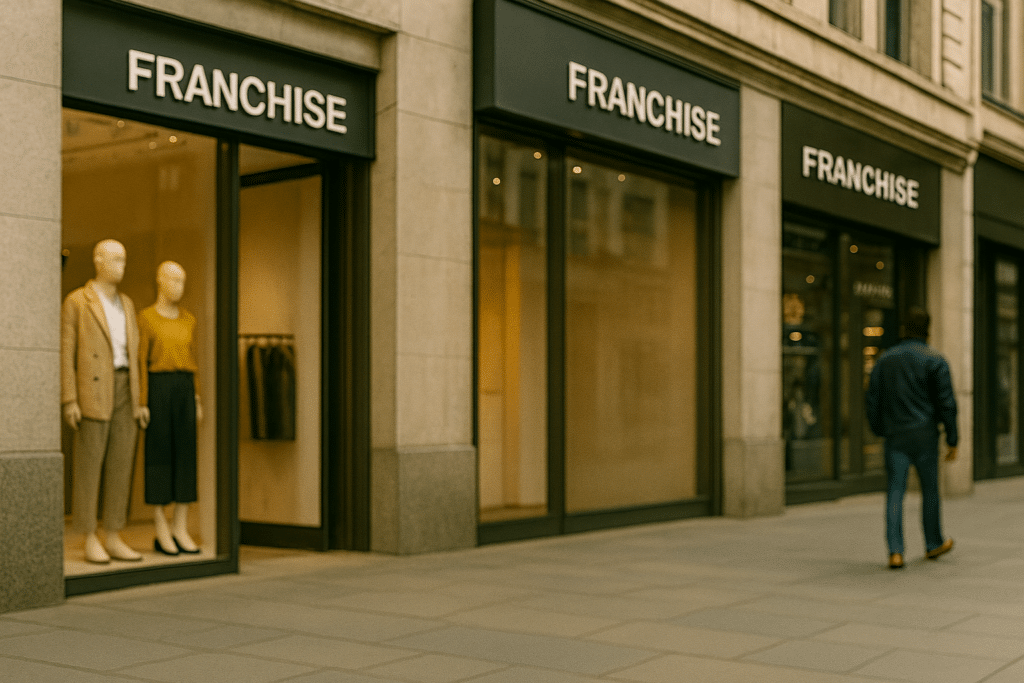 rue commerçante avec plusieurs franchises nationales et internationales