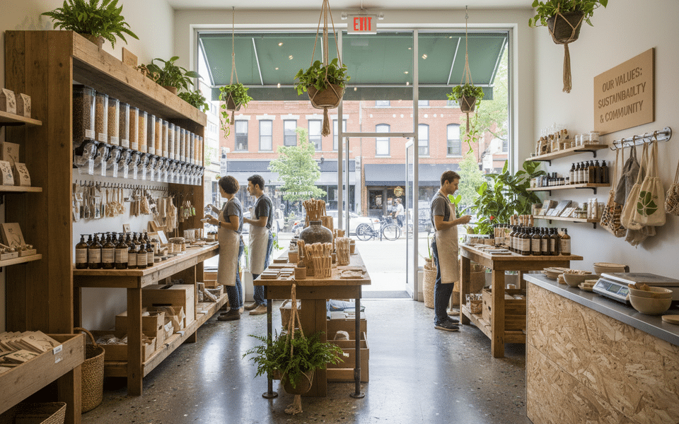 Commerce éco-responsable intégrant l'économie circulaire en centre-ville