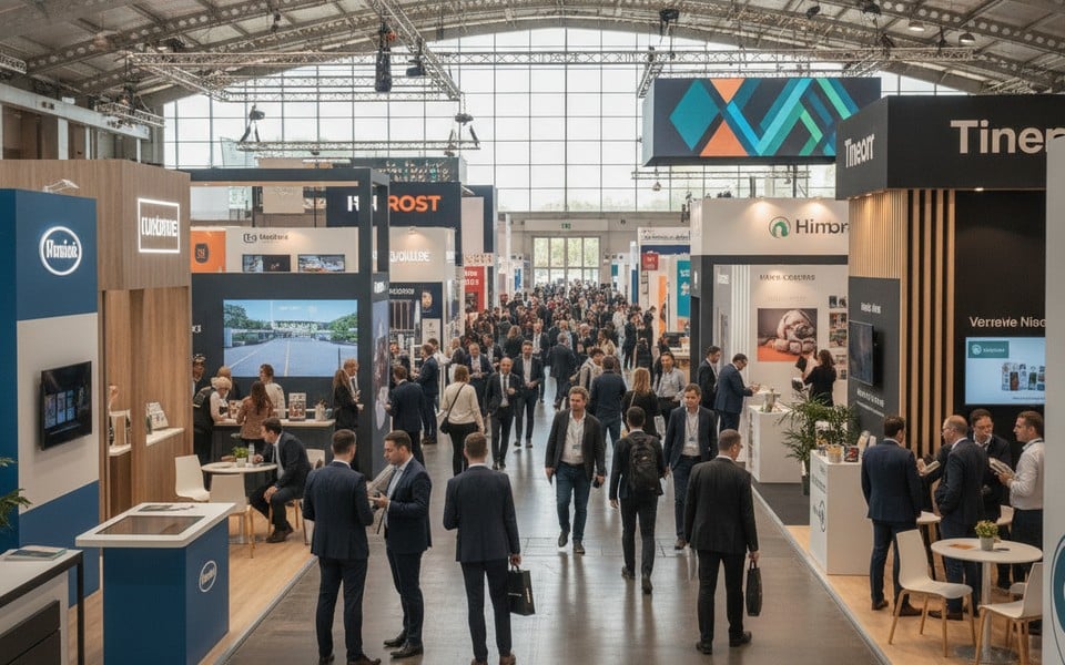 Allées du Salon Franchise Expo Paris avec visiteurs et stands d'enseignes commerciales